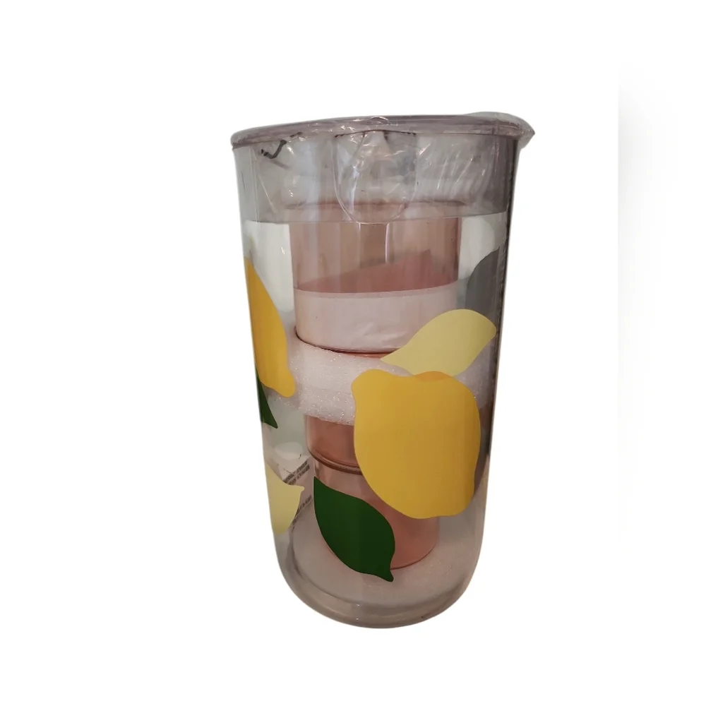 Kate Spade New York Lemon 1/2 Gallon Plastic Clear Pitcher With 2 Pink Cups - Picture 5 of 11